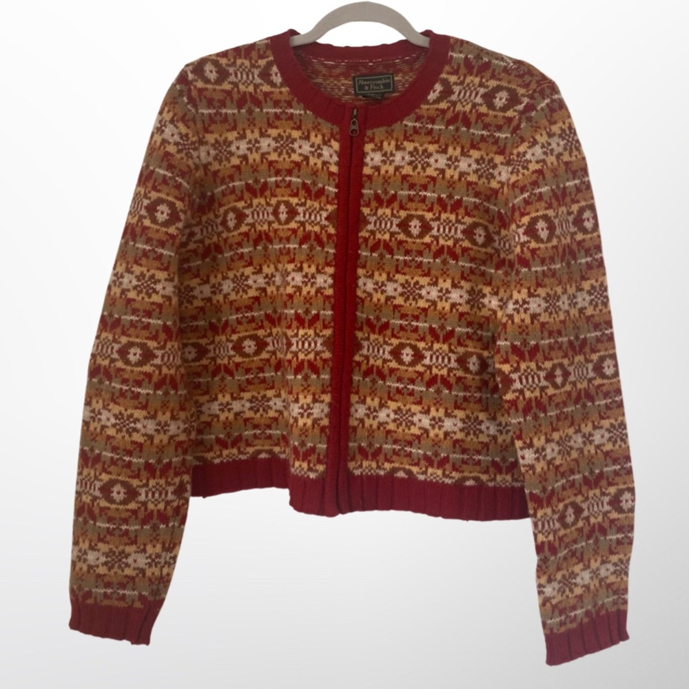 VINTAGE Abercrombie 100% Wool Fair Isle Sweater Nordic Women’s RED